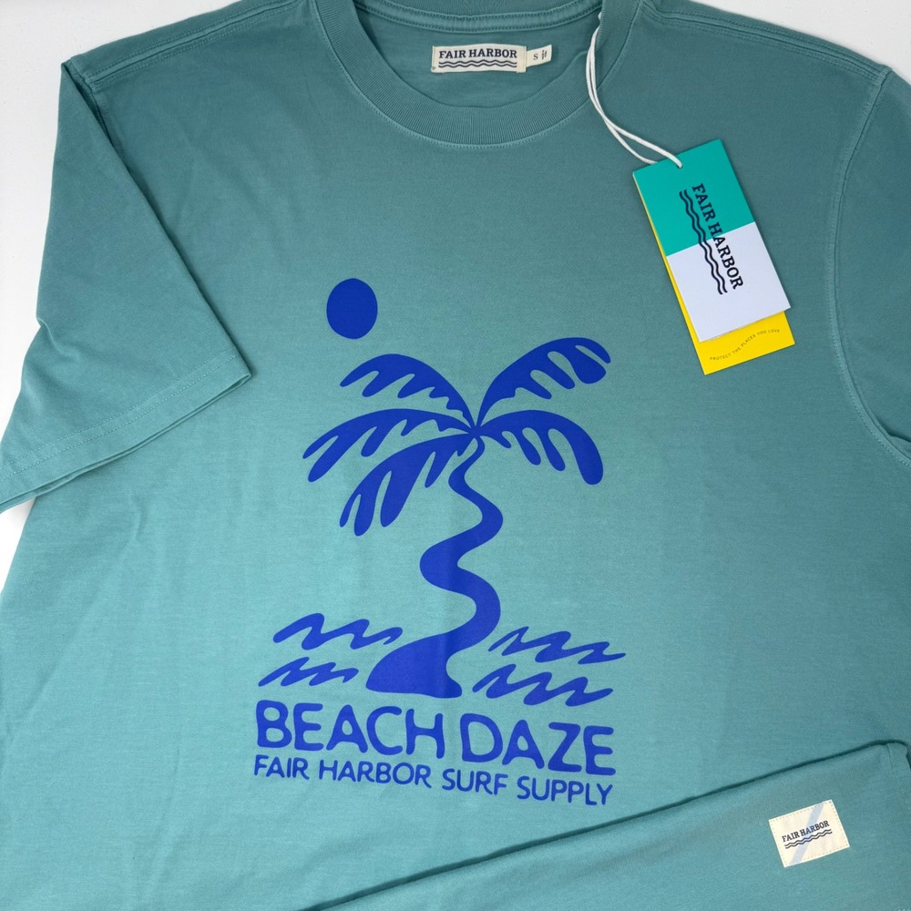 Fair Harbor Mens Beach Daze Palm Tree‎ Graphic T Shirt Blue Small NEW